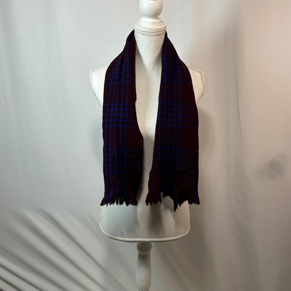 Mens Plaid Scarf Burgundy‎ & Blue, Woven, Winter Accessory